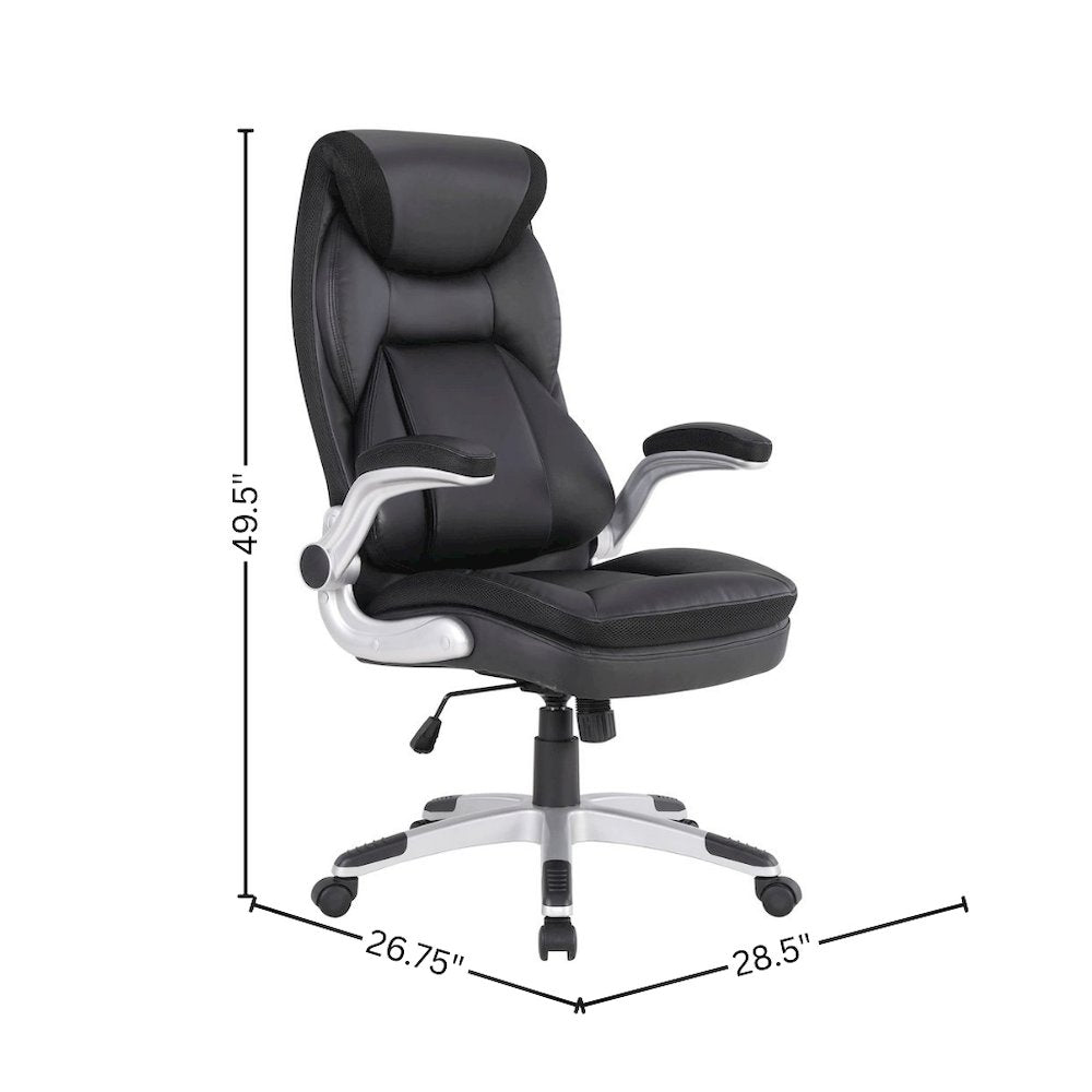 Executive Black Leather Chair – High-Back Work Chair With Silver Base