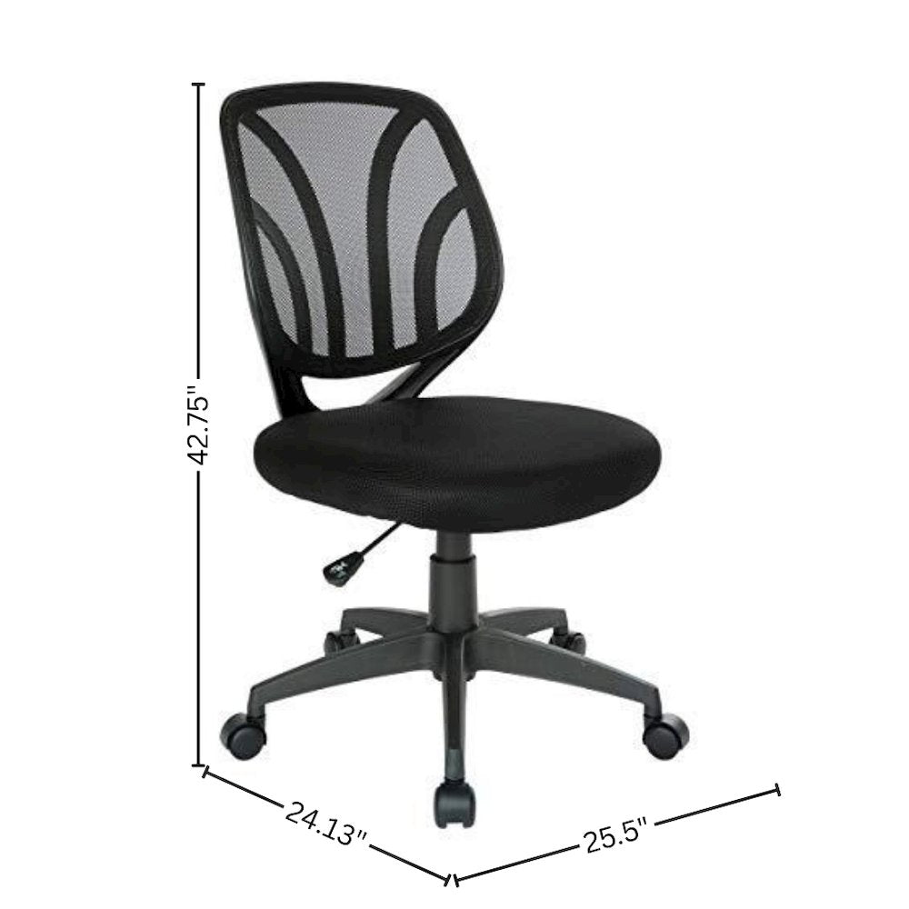 Black Armless Desk Chair – Modern Office Chair With Mesh Screen Back