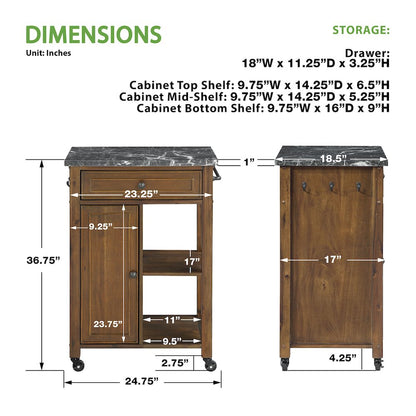 Fairmont Kitchen Cart With Faux Marble Top and Oak Finish Wood