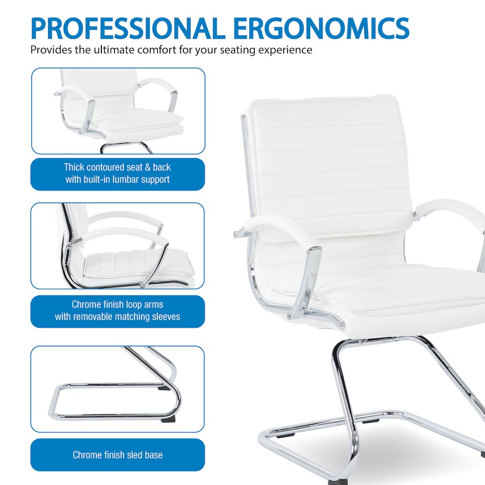 Guest Faux Leather Chair with Chrome Base and Includes Removable Arm Sleeves