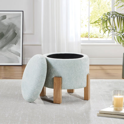 Annie Storage Ottoman in Sky Fabric with Natural Finish Legs