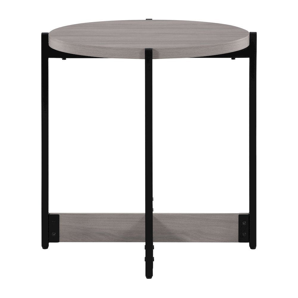 3 Piece Occasional Table Set in Grey Woodgrain Finish with Black Metal Legs