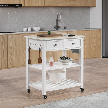 Litchfield Kitchen Cart With Faux Marble Top in White Finish