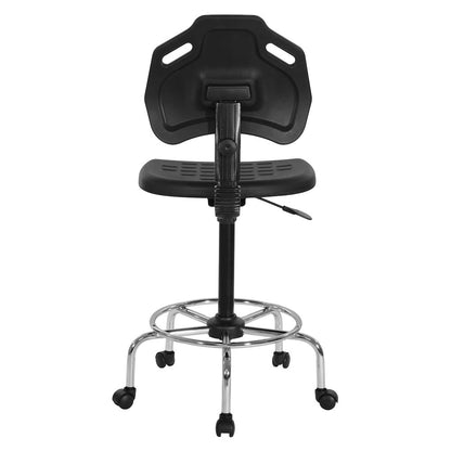 Black Self Skinned Urethane Intermediate Drafting Chair In Chrome Base