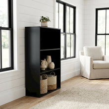 Black 3-Shelf Bookcase with Laminate and Metal Construction for Home Use
