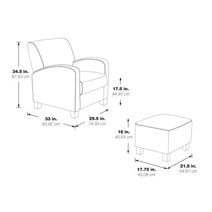 Aiden Chair & Ottoman Cream Faux Leather with Medium Espresso Legs, ADN-PD28