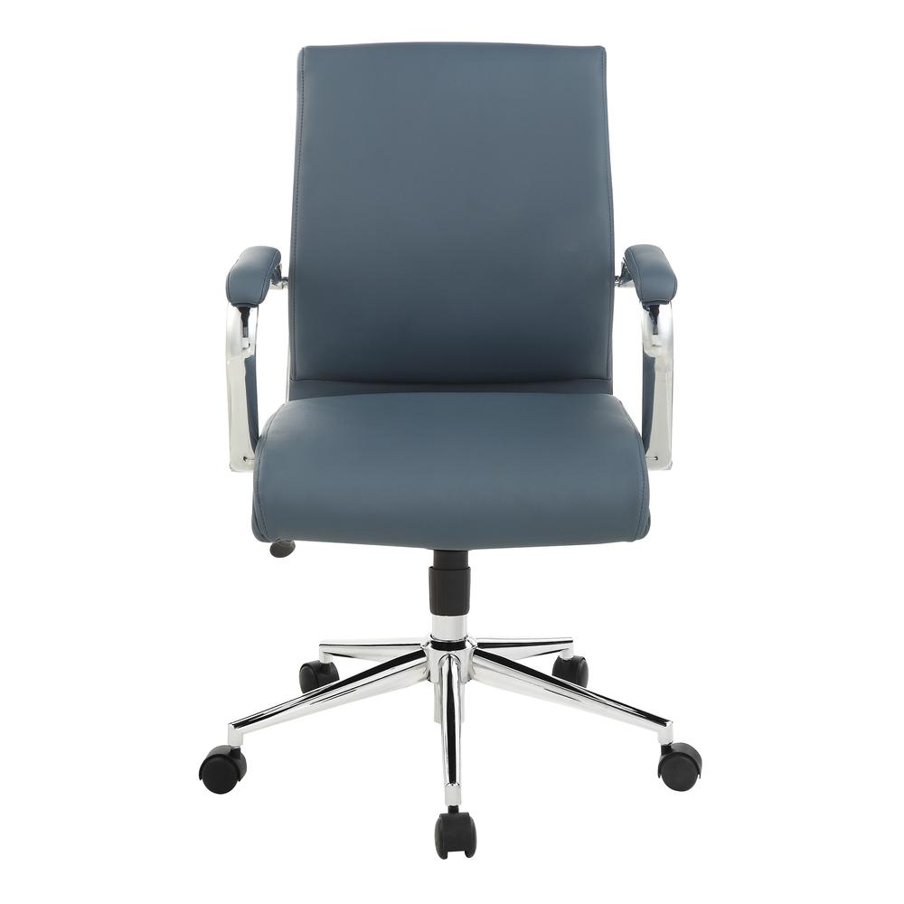 Mid Back Manager's Chair with Dillon Blue Antimicrobial Fabric and Chrome Base