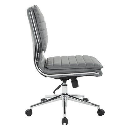 Armless Mid Back Manager's Faux Leather Chair in Charcoal with Chrome Base.