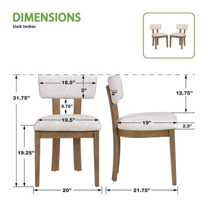 Hanson Dining Chair with Linen Fabric and Medium Oak Wood, 2-Pack