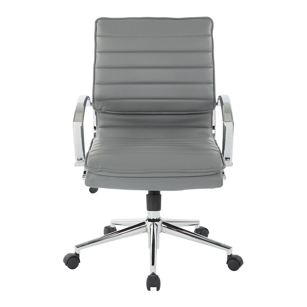 Mid-Back Manager’s Faux Leather Chair with Chrome Base, Removable Arm Sleeves.