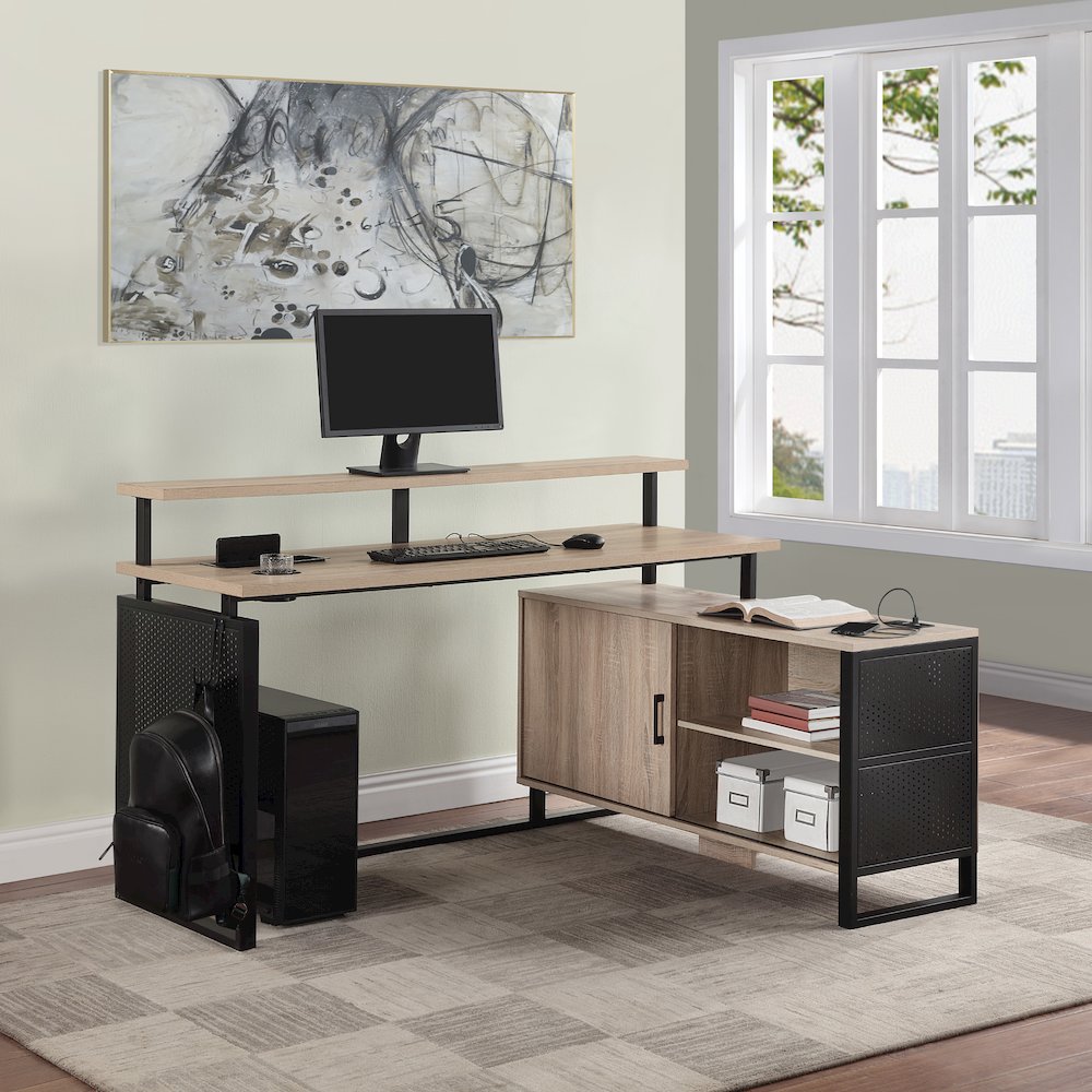Ace 60"x 50" L-Shape Desk in River Oak Top and Matte Black Frame