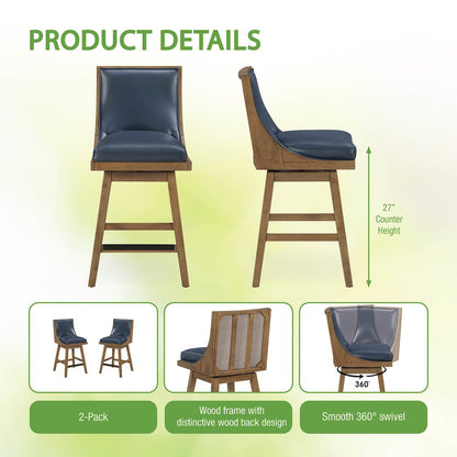 Darnel 26" Swivel Counter Stool 2-Pack in Navy Faux Leather