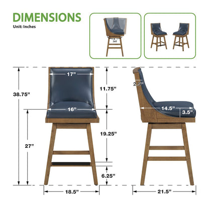 Darnel 26" Swivel Counter Stool 2-Pack in Navy Faux Leather
