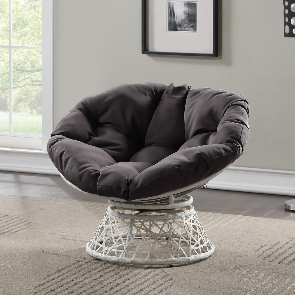 Papasan Chair with Grey Round Pillow Cushion and Cream Wicker Weave, BF29296CM-GRY