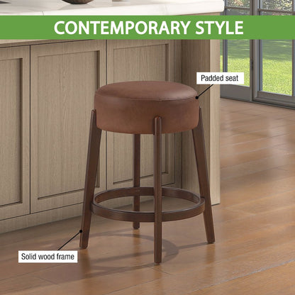 Wesley 26" Counter Stool in Saddle Brown Faux Leather