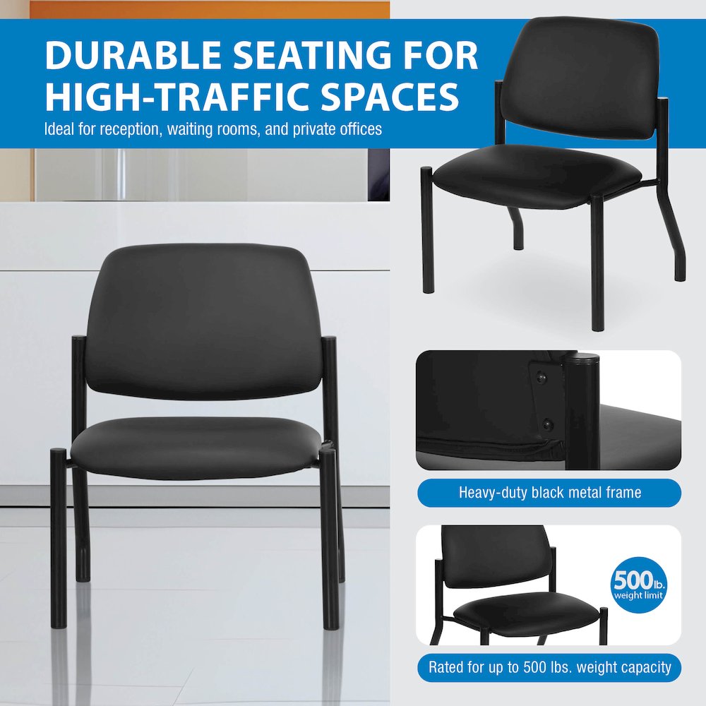 Big & Tall Armless Guest Chair in Dillon Black Fabric with Black Metal Frame