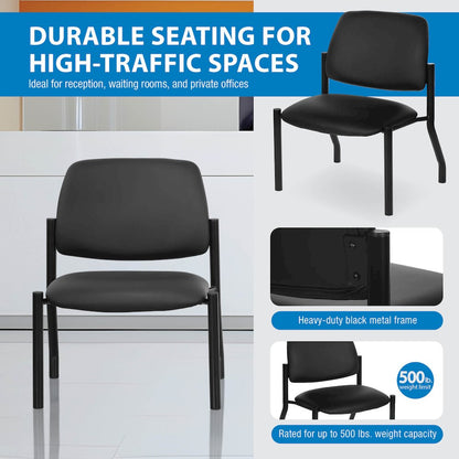 Big & Tall Armless Guest Chair in Dillon Black Fabric with Black Metal Frame