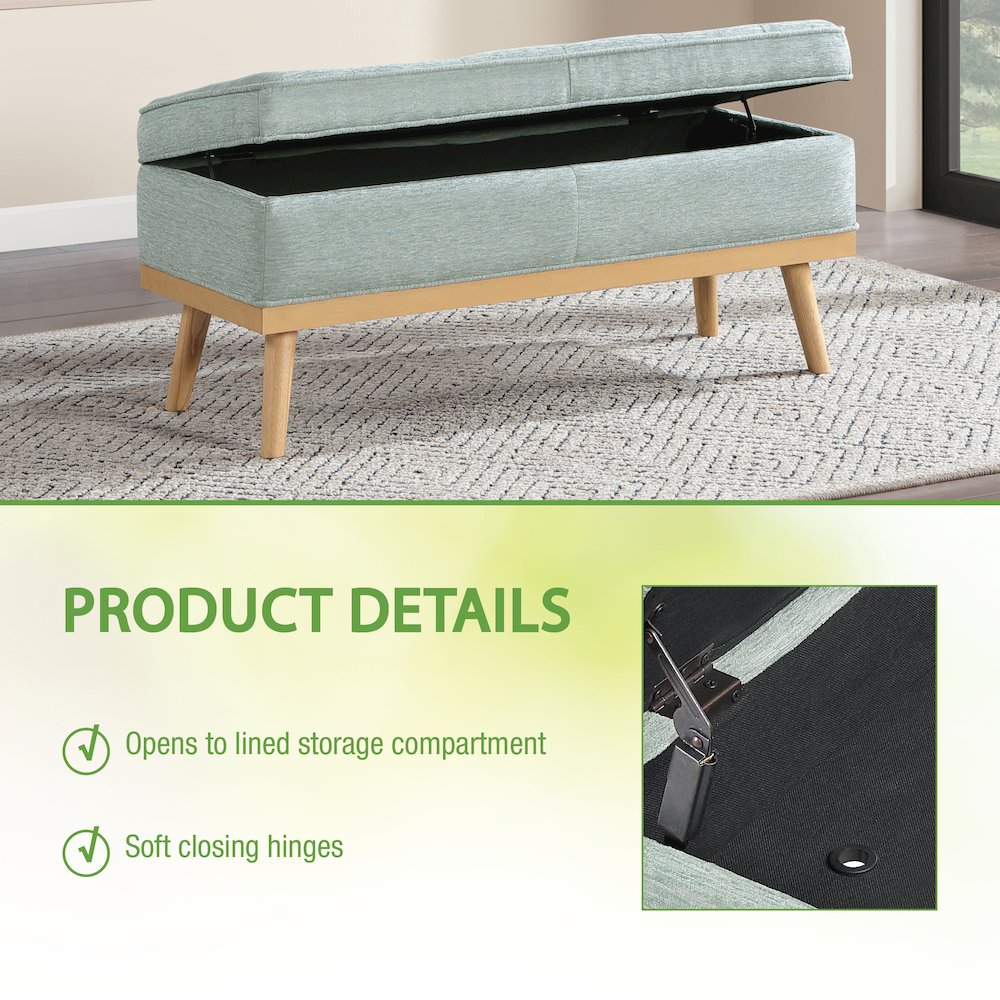 Katheryn Storage Bench in Mist Fabric with National Wood Legs
