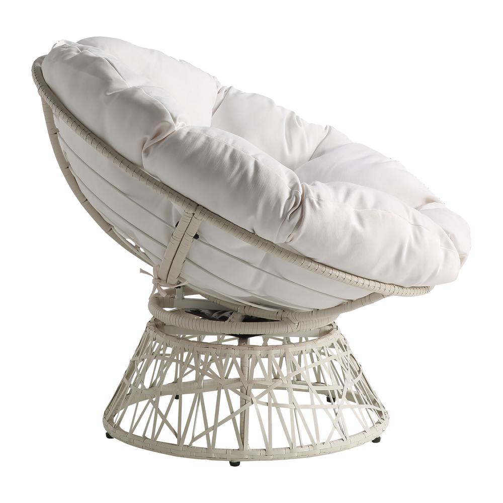 Papasan Chair with White Round Pillow Cushion and White Wicker Weave, BF25296WH-11