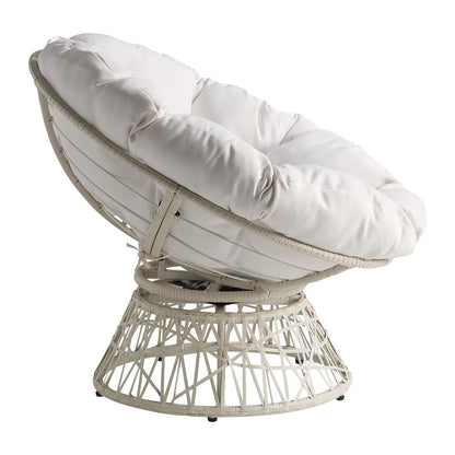 Papasan Chair with White Round Pillow Cushion and White Wicker Weave, BF25296WH-11