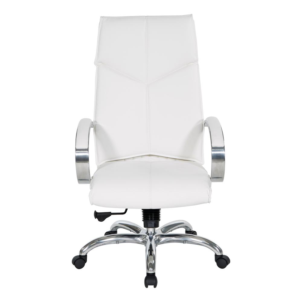 Deluxe High Back Executive Chair in Dillon Snow with Polished Aluminum Base and Padded Aluminum Arms, 7250-R101