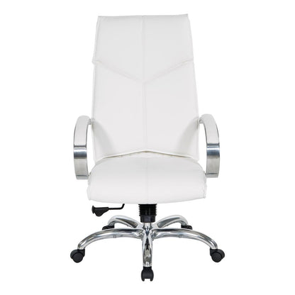 Deluxe High Back Executive Chair in Dillon Snow with Polished Aluminum Base and Padded Aluminum Arms, 7250-R101