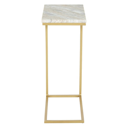 Solid White Marble Top C-Table with Gold Tone Metal Base 2-Pack
