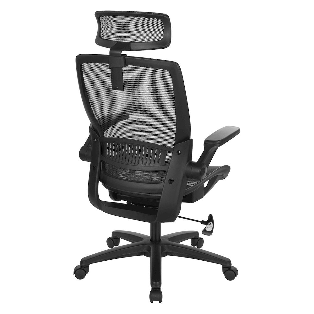 Managers Chair With Mesh Back And Seat And Adjustable Flip Arms And Headrest