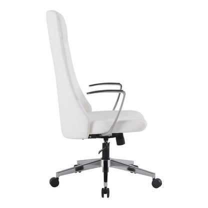 High Back Antimicrobial Fabric Chair with Fixed Padded Aluminum Arms and Chrome Base in Dillon Snow