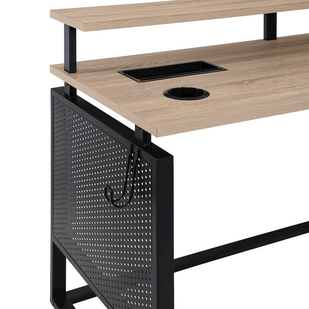 Ace 60"x 50" L-Shape Desk in River Oak Top and Matte Black Frame