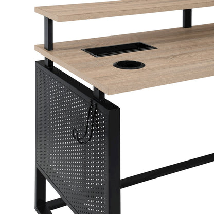 Ace 60"x 50" L-Shape Desk in River Oak Top and Matte Black Frame
