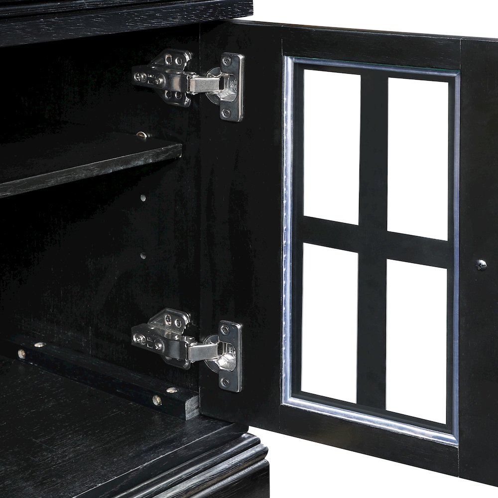 Chair Side Table with 1 Drawer and 1 Glass Door with Power Strip in Black Finish