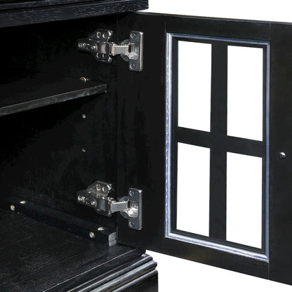 Chair Side Table with 1 Drawer and 1 Glass Door with Power Strip in Black Finish