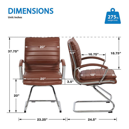 Guest Faux Leather Chair in Saddle with Chrome Base, Removable Arms