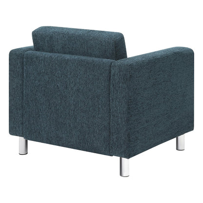Pacific Armchair in Navy Fabric with Chrome Legs