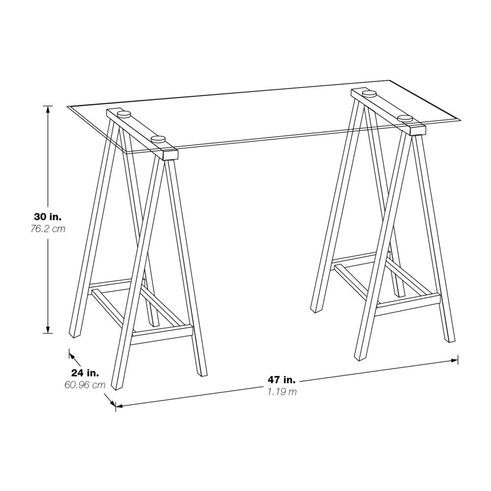 Middleton Desk with Clear Glass Top and Black Base, MDL4724-BLK