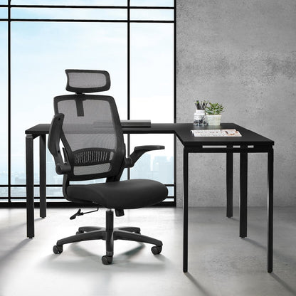 Managers Chair With Mesh Back In Black Fabric Seat Molded Foam