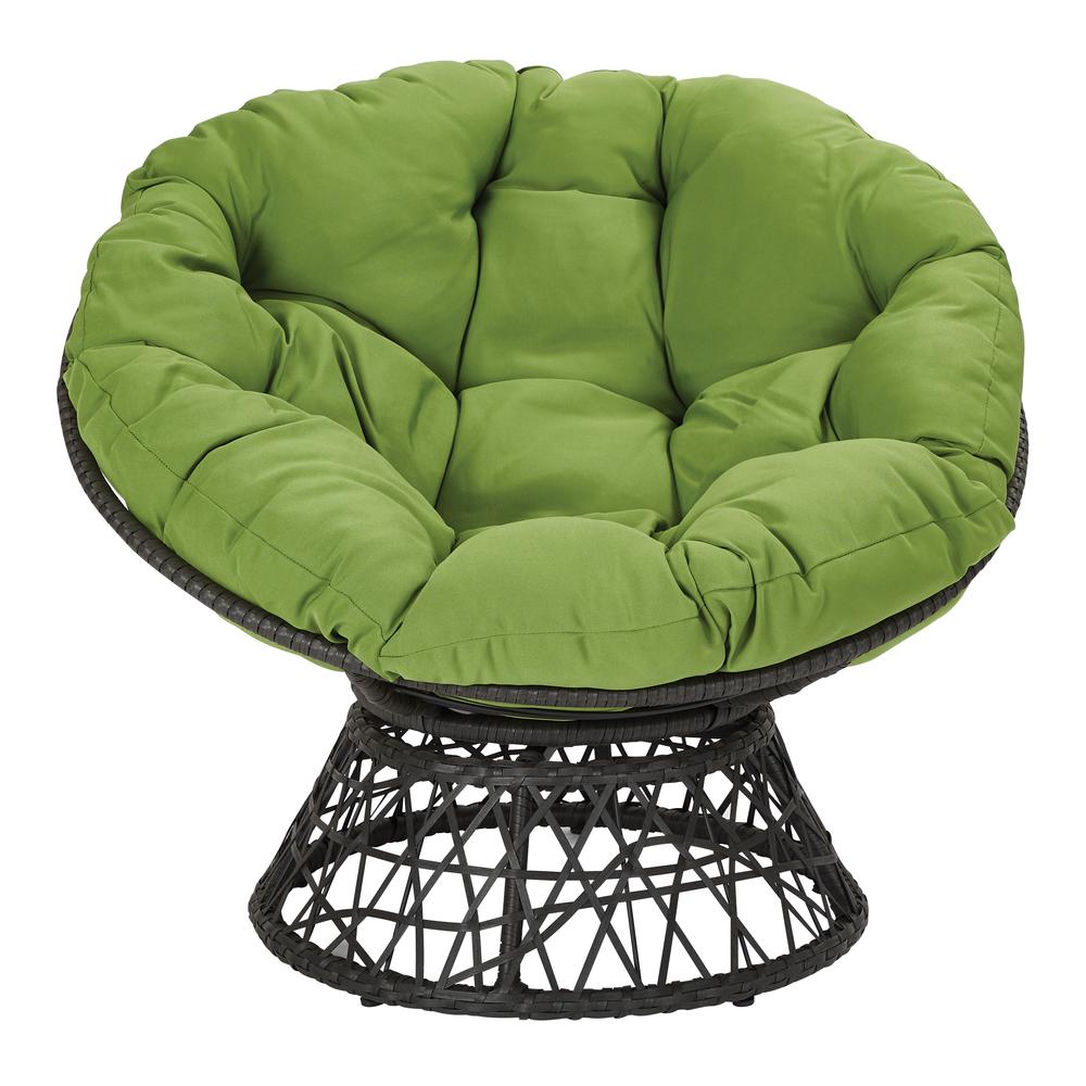 Papasan Chair with Green cushion and Dark Grey Wicker Wrapped Frame, BF25292-6