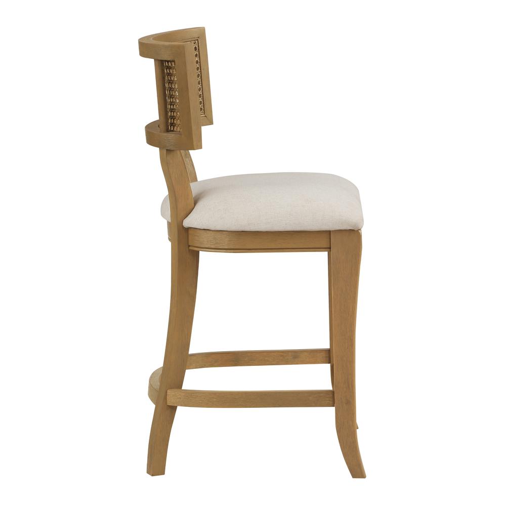 Alaina 26" Cane Back Counter Stool in Linen Fabric with Coastal Wash