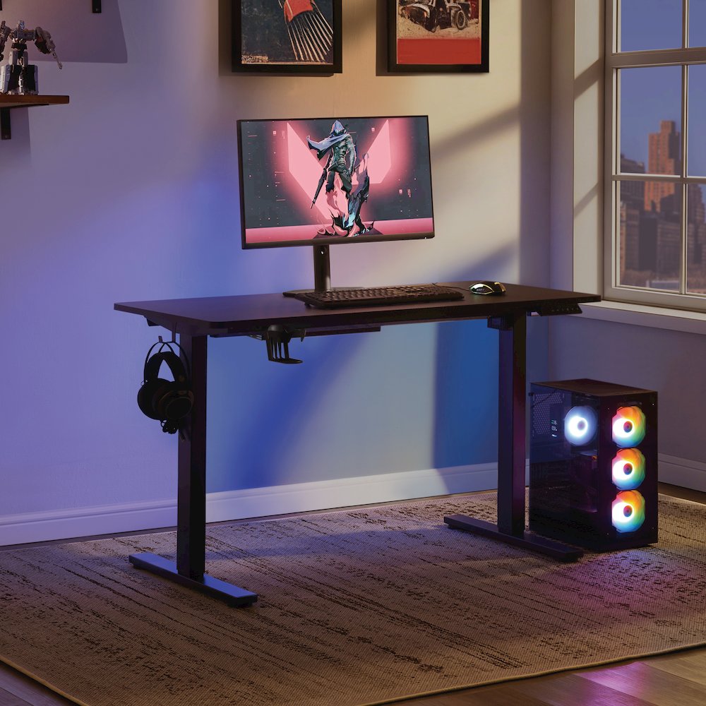 Primo 48" Electric Height Adjustable Gaming Desk in Black Carbon Fiber Finish