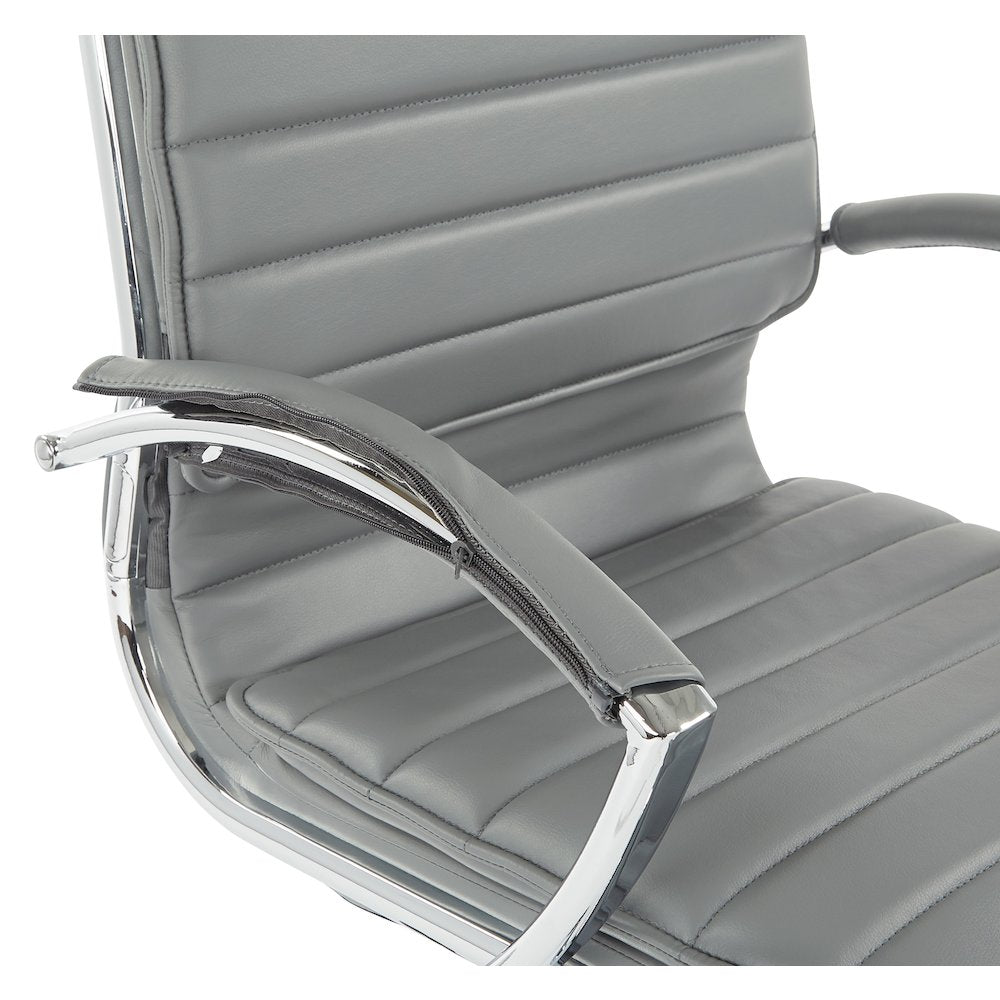Mid-Back Manager’s Faux Leather Chair with Chrome Base, Removable Arm Sleeves.