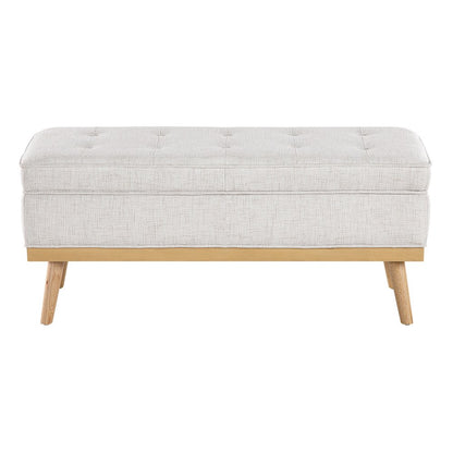 Katheryn Storage Bench in Linen Fabric with National Wood Legs