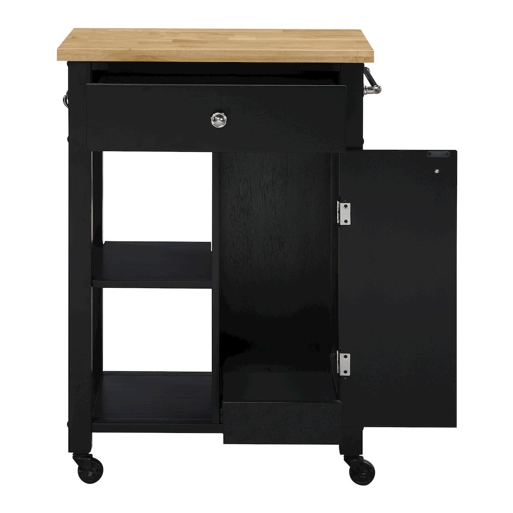 Derry Kitchen Cart with Natural Butcher Block Top With Black Finish