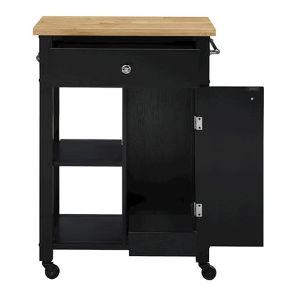 Derry Kitchen Cart with Natural Butcher Block Top With Black Finish
