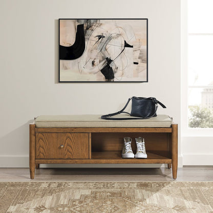 Marilyn Storage Bench with Walnut Wood finished and Brown Fabric Padded seat