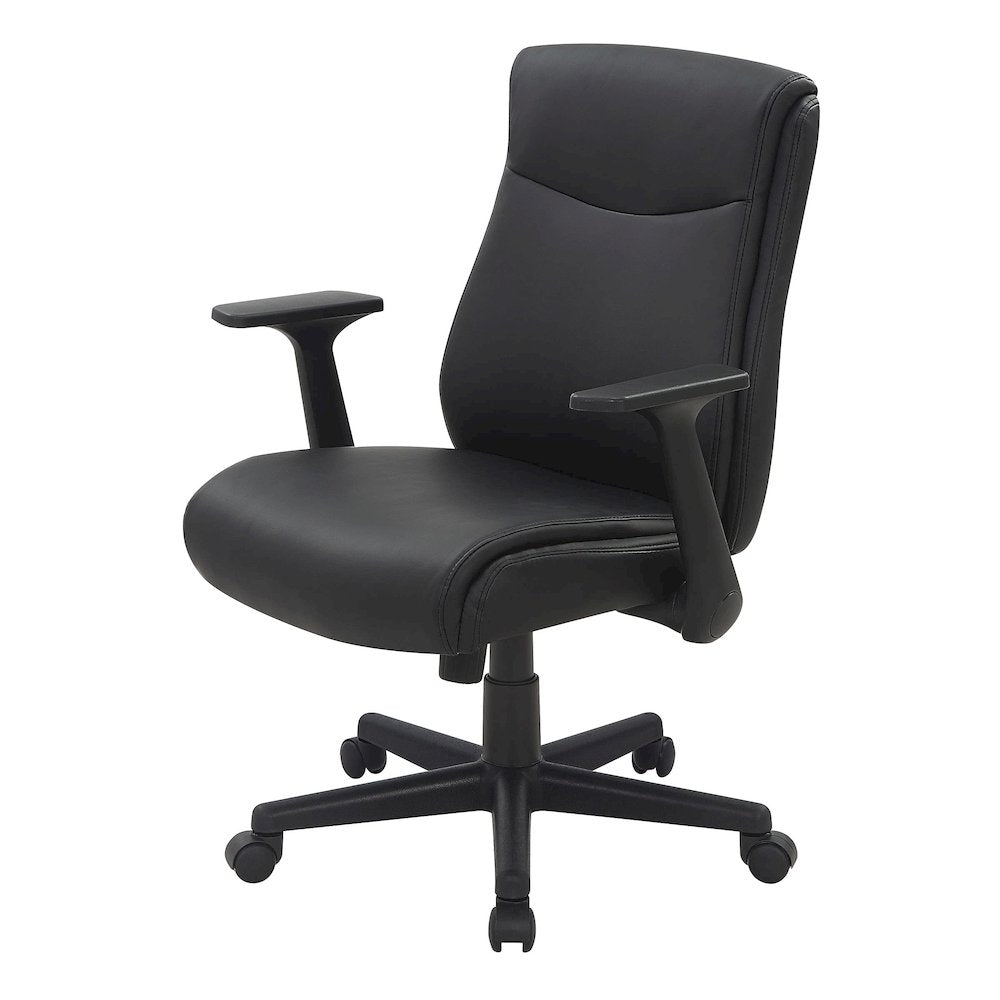 Mid-Back Managers Chair with Flip Up Arms in Black Faux Leather