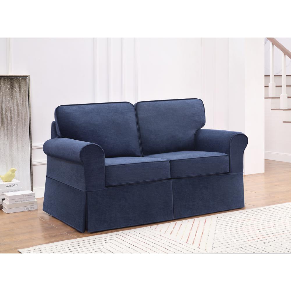 Loveseat with Navy Slip Cover
