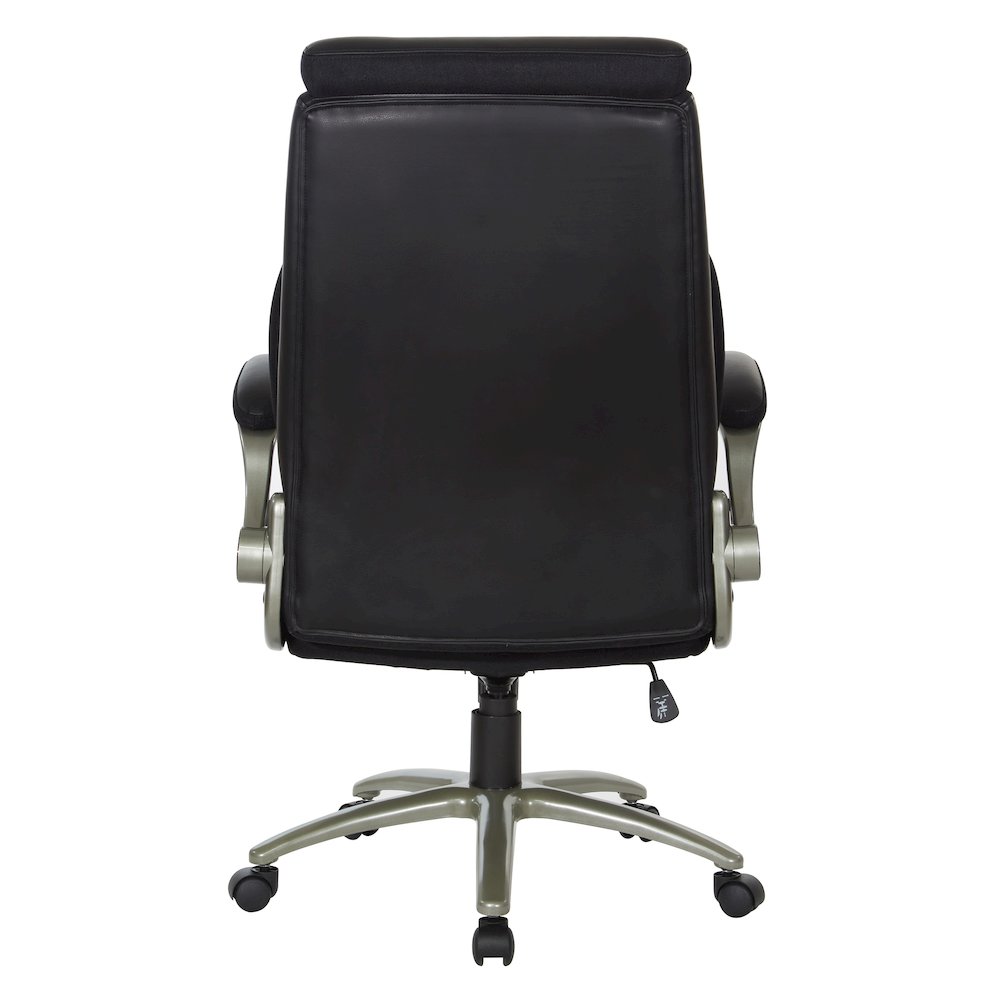 Black Leather Big & Tall Chair with Padded Flip Arms and Titanium Base