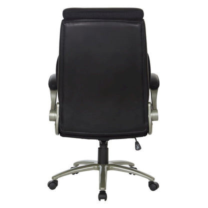 Black Leather Big & Tall Chair with Padded Flip Arms and Titanium Base