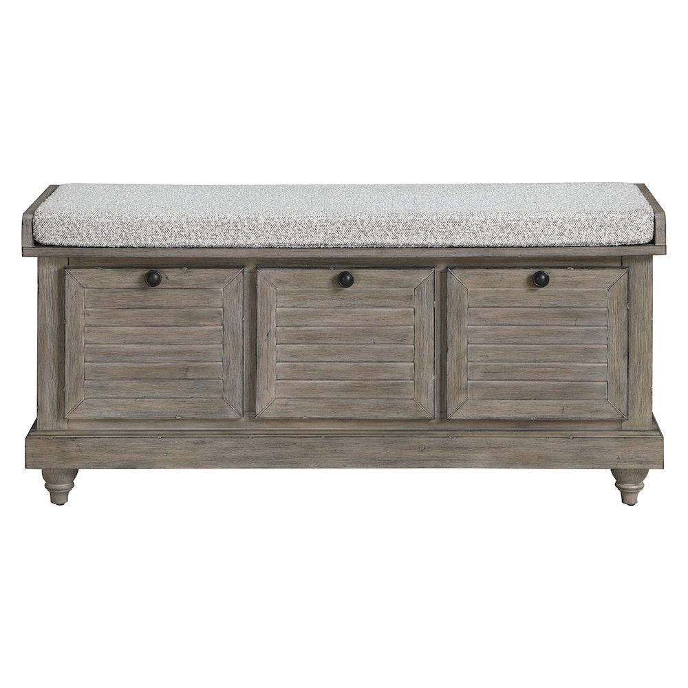 Dover Storage Bench In Goldstone Finish With Salt And Pepper Cushion Asm